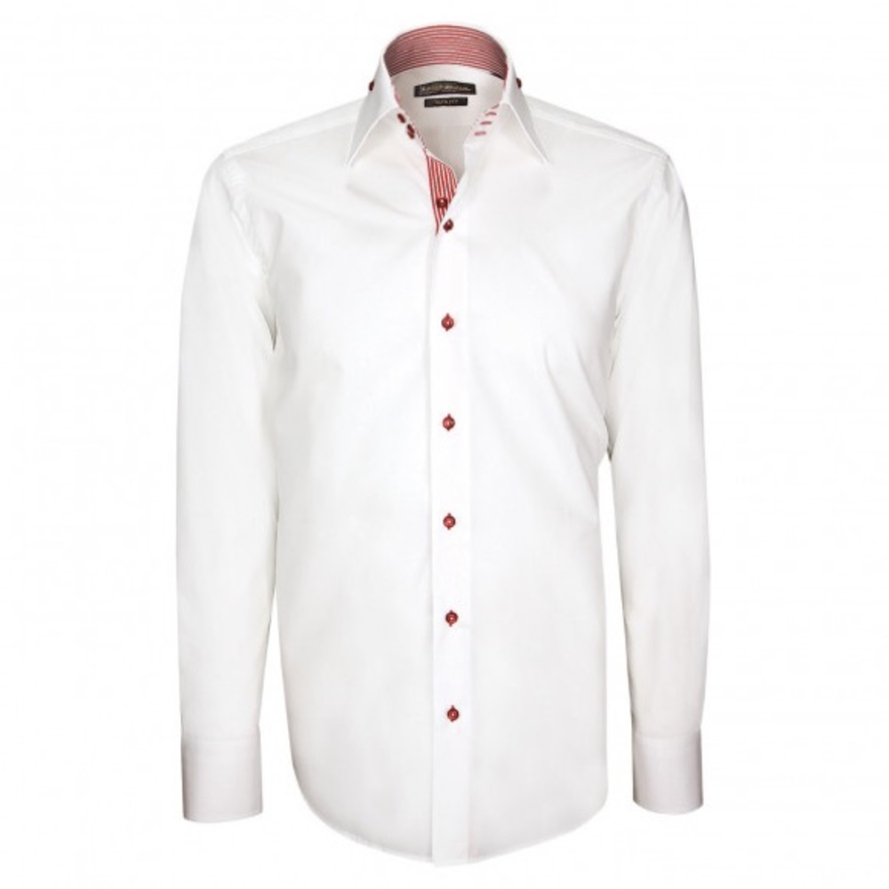 Super cool chemise Homme dress shirt white with red buttons size 4 ( large )